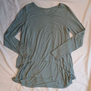 Soft Surroundings Layered Long Sleeve Top Women's M Split Back Flowy Light Blue